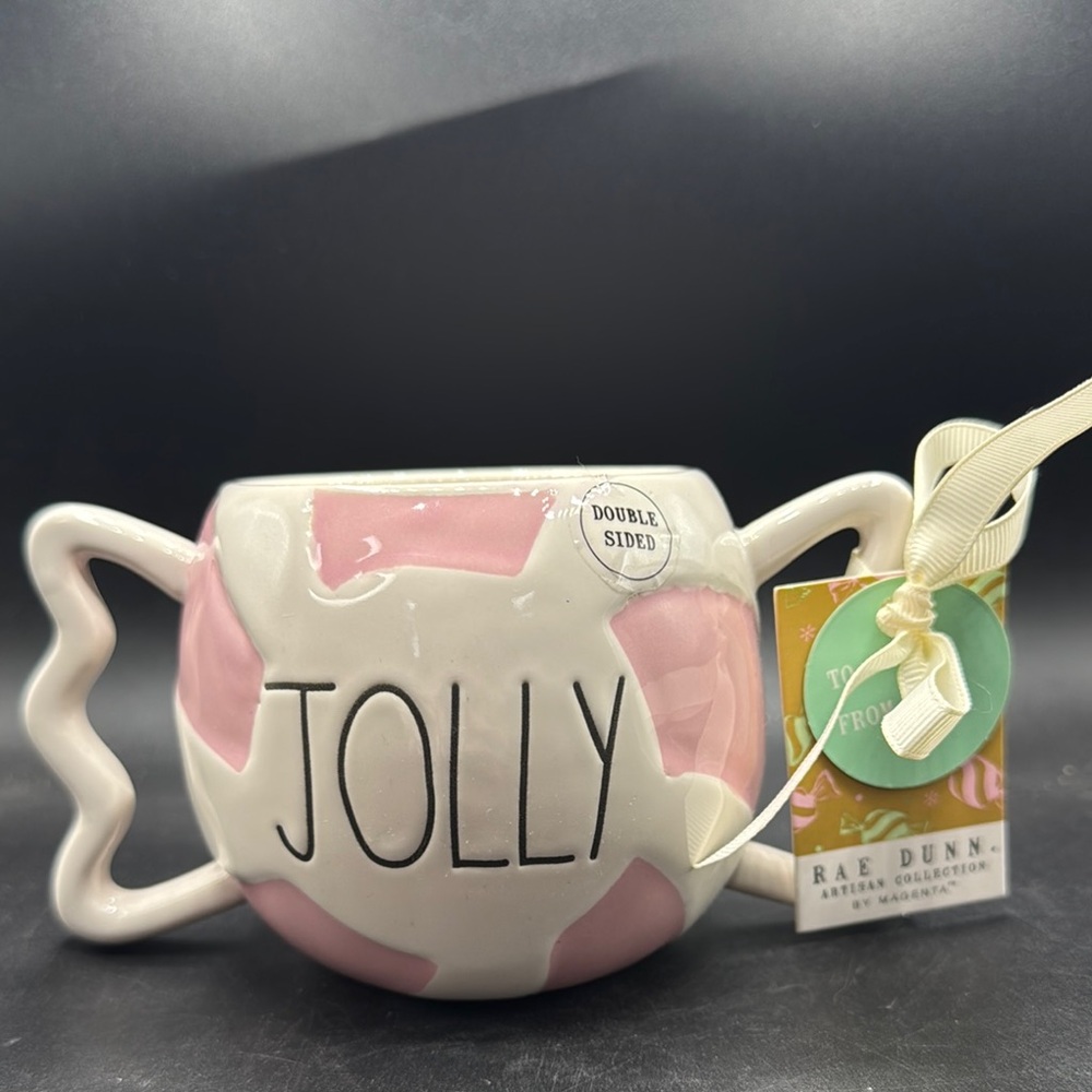 Rae Dunn Jolly Pink and White Double-Sided Mug